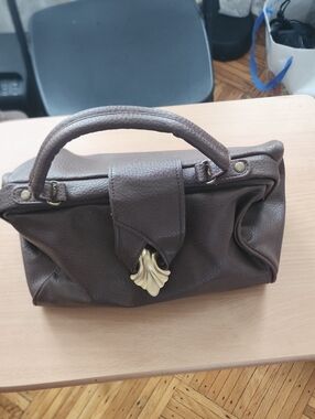 Women's Leather Top-Handle Satchel in Dark Brown with Gold Accent